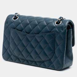 Pre Owned Chanel Blue Small Classic Lambskin Double Flap