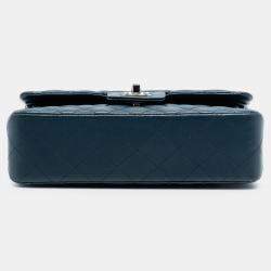 Pre Owned Chanel Blue Small Classic Lambskin Double Flap