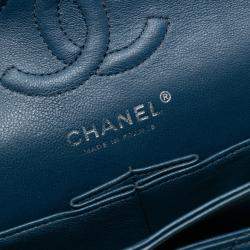 Pre Owned Chanel Blue Small Classic Lambskin Double Flap