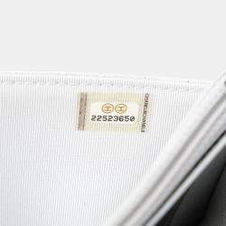 Pre Owned Chanel Silver CC Chevron Metallic Lambskin Wallet On Chain