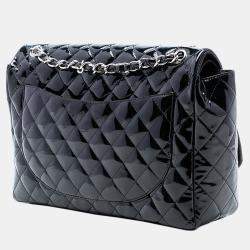 Pre Owned Chanel Black Maxi Classic Patent Double Flap