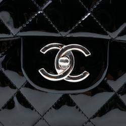 Pre Owned Chanel Black Maxi Classic Patent Double Flap