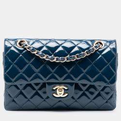 مملوكة مسبقًا Chanel Blue Small Classic Patent Double Flap