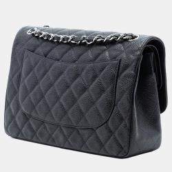 مملوكة مسبقًا حقيبة شانيل جامبو كلاسيك كافيار سوداء بفلايت مزدوجة