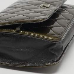 Pre Owned حقيبة شانيل كلاسيك بجلد لامع مبطن أخضر زيتوني