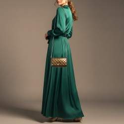 Pre Owned حقيبة شانيل كلاسيك بجلد لامع مبطن أخضر زيتوني