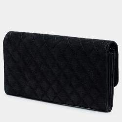 Pre Owned حقيبة شانيل كلاتش سوداء بنمط متعرج سويدي مضلع شرق غرب