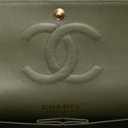 Pre Owned Chanel Green Medium Classic Chevron Lambskin Double Flap