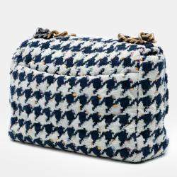Pre Owned Chanel Blue, White Large Houndstooth Tweed 19 Flap
