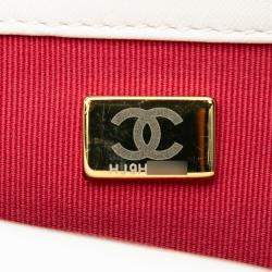 Pre Owned حقيبة شانيل فلاب لامبسكين أبيض متوسطة 19