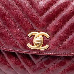 Pre Owned Chanel Red Small Chevron Aged Lambskin Hampton Flap