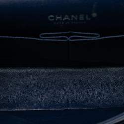 مملوكة مسبقًا حقيبة شانيل كلاسيكية متوسطة ثلاثية الألوان جلد الحمل مع غطاء مزدوج بلون أزرق