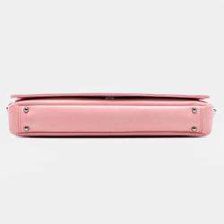 Pre Owned Chanel Pink Stitched Lambskin Logo Flap