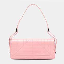 Pre Owned Chanel Pink Stitched Lambskin Logo Flap