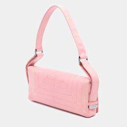 Pre Owned Chanel Pink Stitched Lambskin Logo Flap