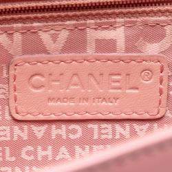 Pre Owned Chanel Pink Stitched Lambskin Logo Flap