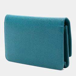 Pre Owned Chanel Blue CC Caviar Wallet On Chain