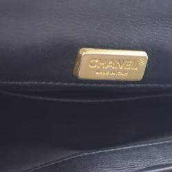 Pre Owned حقيبة شانيل بقرة سوداء ذهبية نمط شيفرون جلد حجم حقيبة الروك الزوايا minaudiere