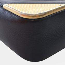 Pre Owned حقيبة شان يل بقرة سوداء ذهبية نمط شيفرون جلد حجم حقيبة الروك الزوايا minaudiere