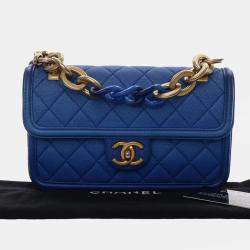 Pre Owned Chanel Blue Small Quilted Caviar Sunset On The Sea Flap