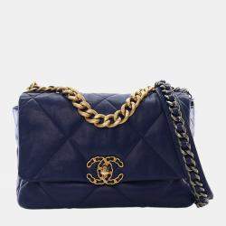 Pre Owned Chanel Blue Medium Lambskin 19 Flap