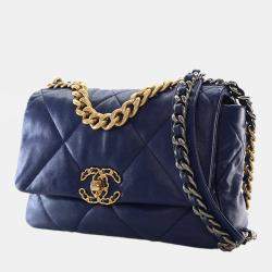Pre Owned Chanel Blue Medium Lambskin 19 Flap