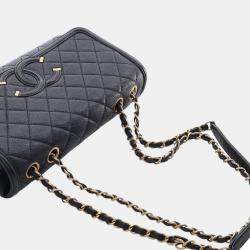 مملوكة مسبقًا حقيبة فلاب شانيل كافيار سي سي فيليغري وسط سوداء