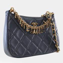 Pre Owned حقيبة شانيِل كروس بودي سلسلة شعار جلد حمل مُبطّن صغيرة سوداء