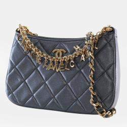 Pre Owned حقيبة شانيِل كروس بودي سلسلة شعار جلد حمل مُبطّن صغيرة سوداء