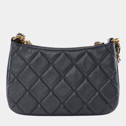 Pre Owned حقيبة شانيِل كروس بودي سلسلة شعار جلد حمل مُبطّن صغيرة سوداء