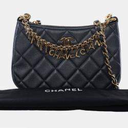 Pre Owned حقيبة شانيِل كروس بودي سلسلة شعار جلد حمل مُبطّن صغيرة سوداء