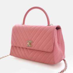 Pre Owned حقيبة يد شانيل كوكو شيفون كافيار زهري صغير بيد علوية