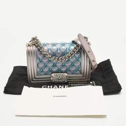 Pre Owned Chanel Boy Small Purple Iridescent Quilted Patent Leather and PVC Flap Bag