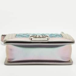 Pre Owned Chanel Boy Small Purple Iridescent Quilted Patent Leather and PVC Flap Bag