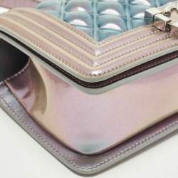 Pre Owned Chanel Boy Small Purple Iridescent Quilted Patent Leather and PVC Flap Bag
