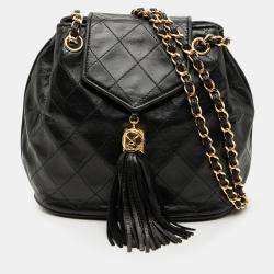 Pre Owned Chanel Black Quilted Lambskin Tassel Flap Crossbody