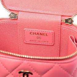 مملوكة مسبقًا حقيبة شانيل يد علوية صغرى جلد خروف وردي مبطن مع سلسلة