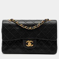 Pre Owned Chanel Black Small Classic Lambskin Double Flap
