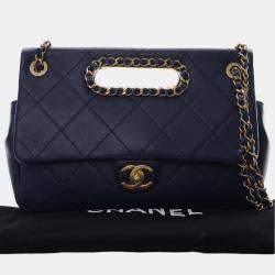 Pre Owned Chanel Blue Quilted Lambskin A Real Catch Flap