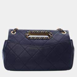 Pre Owned Chanel Blue Quilted Lambskin A Real Catch Flap