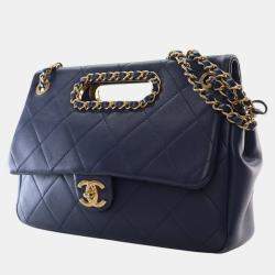 Pre Owned Chanel Blue Quilted Lambskin A Real Catch Flap
