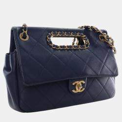 Pre Owned Chanel Blue Quilted Lambskin A Real Catch Flap