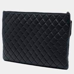 مملوكة مسبقًا Chanel Black Large Quilted Grained Calfskin Archi Chic Cosmetic Case