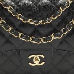 Pre Owned Chanel Classic Double Flap Jumbo Black Quilted Caviar Leather Bag