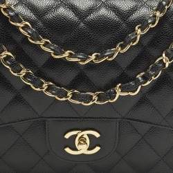 Pre Owned Chanel Classic Double Flap Jumbo Black Quilted Caviar Leather Bag