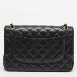 Pre Owned Chanel Classic Double Flap Jumbo Black Quilted Caviar Leather Bag