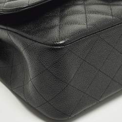 Pre Owned Chanel Classic Double Flap Jumbo Black Quilted Caviar Leather Bag