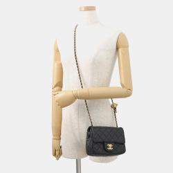 Pre Owned Chanel Mini Matelasse Single Flap Cocoball Chain shoulder Bag Black Lambskin Size Mini