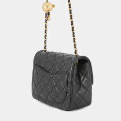 Pre Owned Chanel Mini Matelasse Single Flap Cocoball Chain shoulder Bag Black Lambskin Size Mini