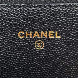 Pre Owned Chanel Matelasse Chain Wallet Black Caviar Leather